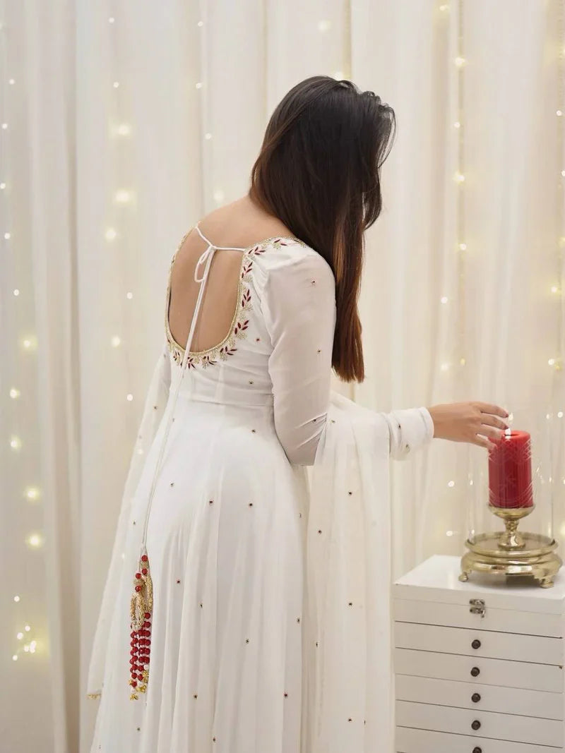 New Designer Collection In Faux Georgette With Embroidery Sequence Work Gown And Dupatta Set Fully Stitched Ready To Wear