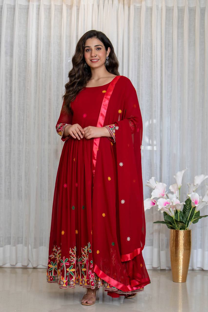 Premium Red Designer Anarkali Suit Set