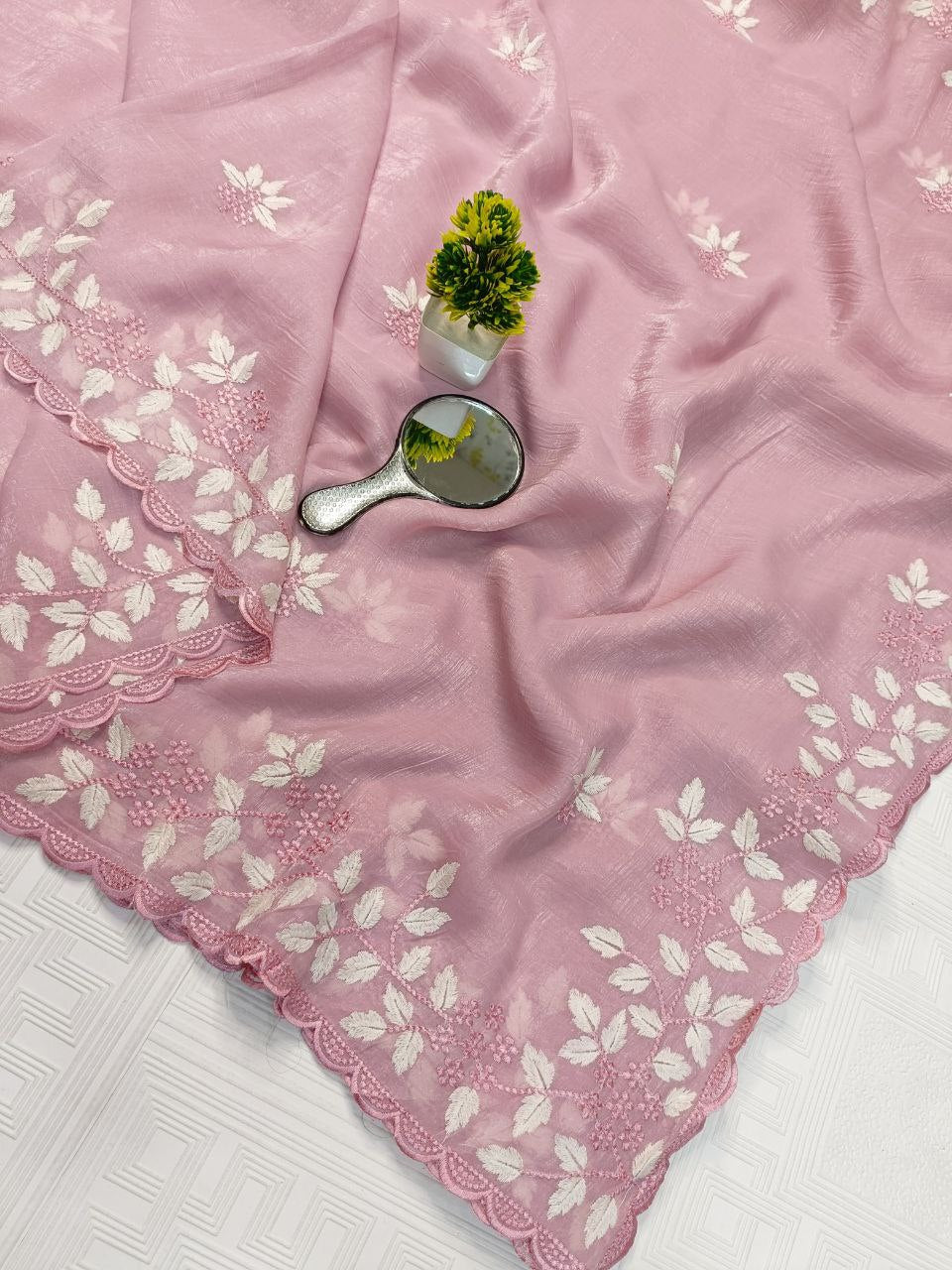 New Partywear Look Fancy Designer Cotton Tread Work Embroidery Saree With Super Blouse