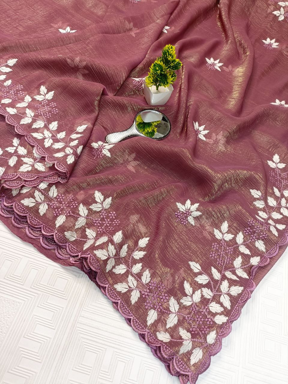 New Partywear Look Fancy Designer Cotton Tread Work Embroidery Saree With Super Blouse