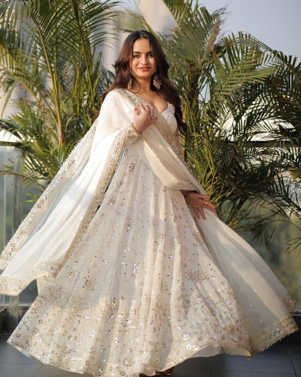 Trendy Off White Suit Set With Embroidery and Sequnce Work Anarkali Suit