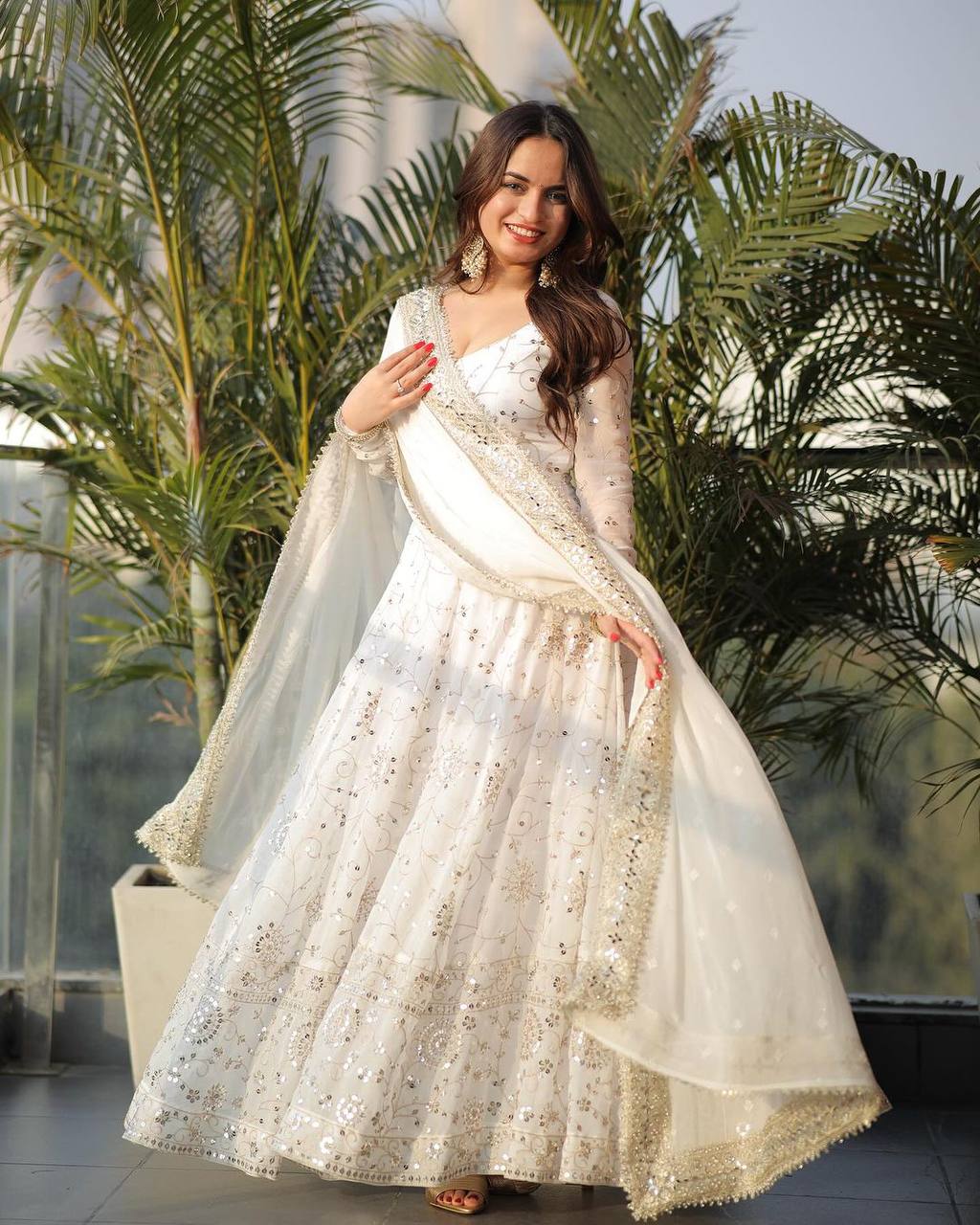 Trendy Off White Suit Set With Embroidery and Sequnce Work Anarkali Suit