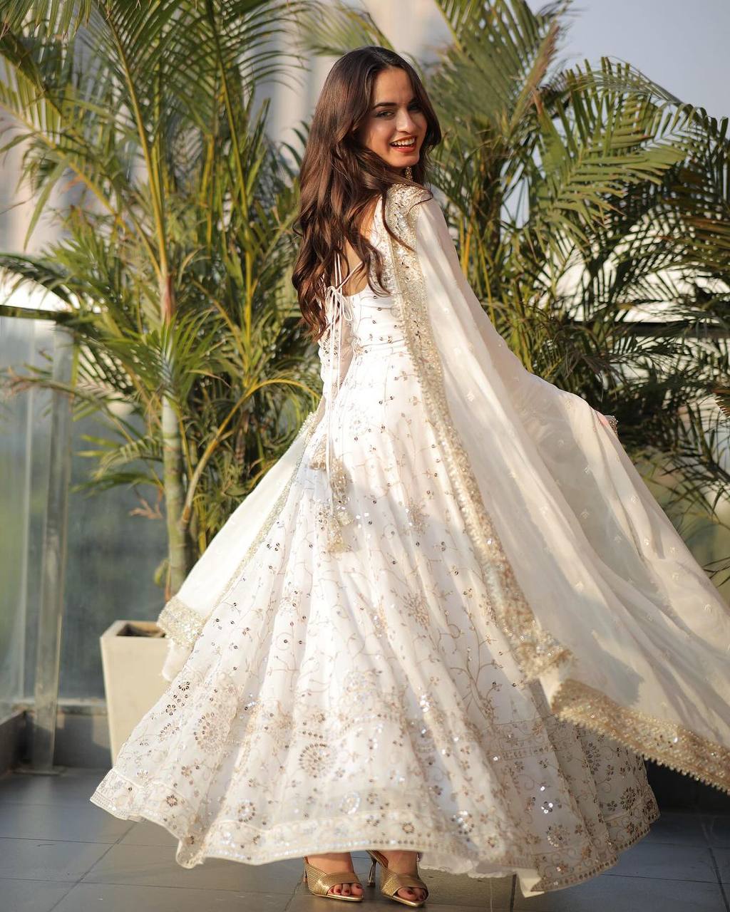 Trendy Off White Suit Set With Embroidery and Sequnce Work Anarkali Suit