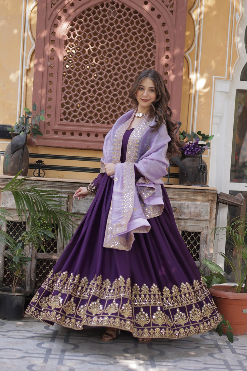 Premium Designer Purple Anarkali Set