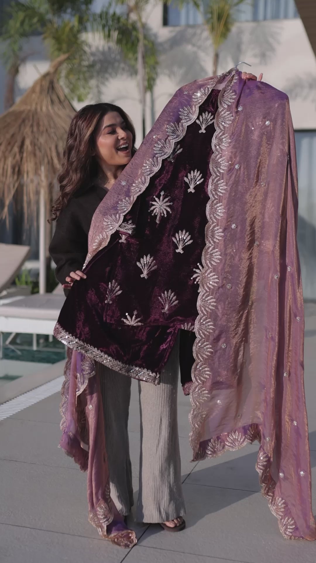 Elegant Ice Velvet Palazzo Set with Rich Zari Embroidery Kurta Set