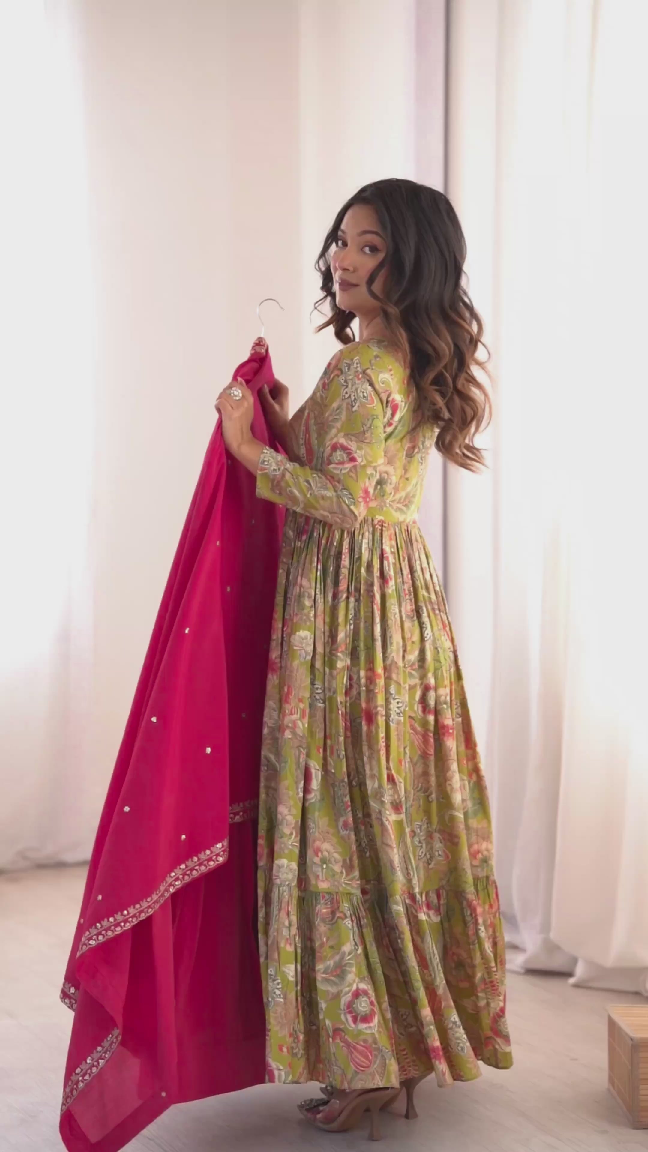 Heavy Roman Shimmer Silk Designer Anarkali Set